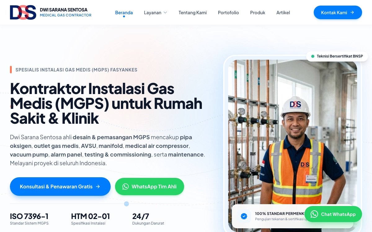 Studi Kasus: Dwi Sarana Sentosa — Website B2B Kontraktor Gas Medis
